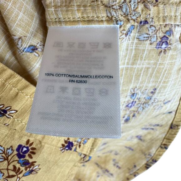 Lands' End Yellow Floral 100% Cotton Long Roll Tab Sleeve Collared Button Up M - Picture 7 of 8
